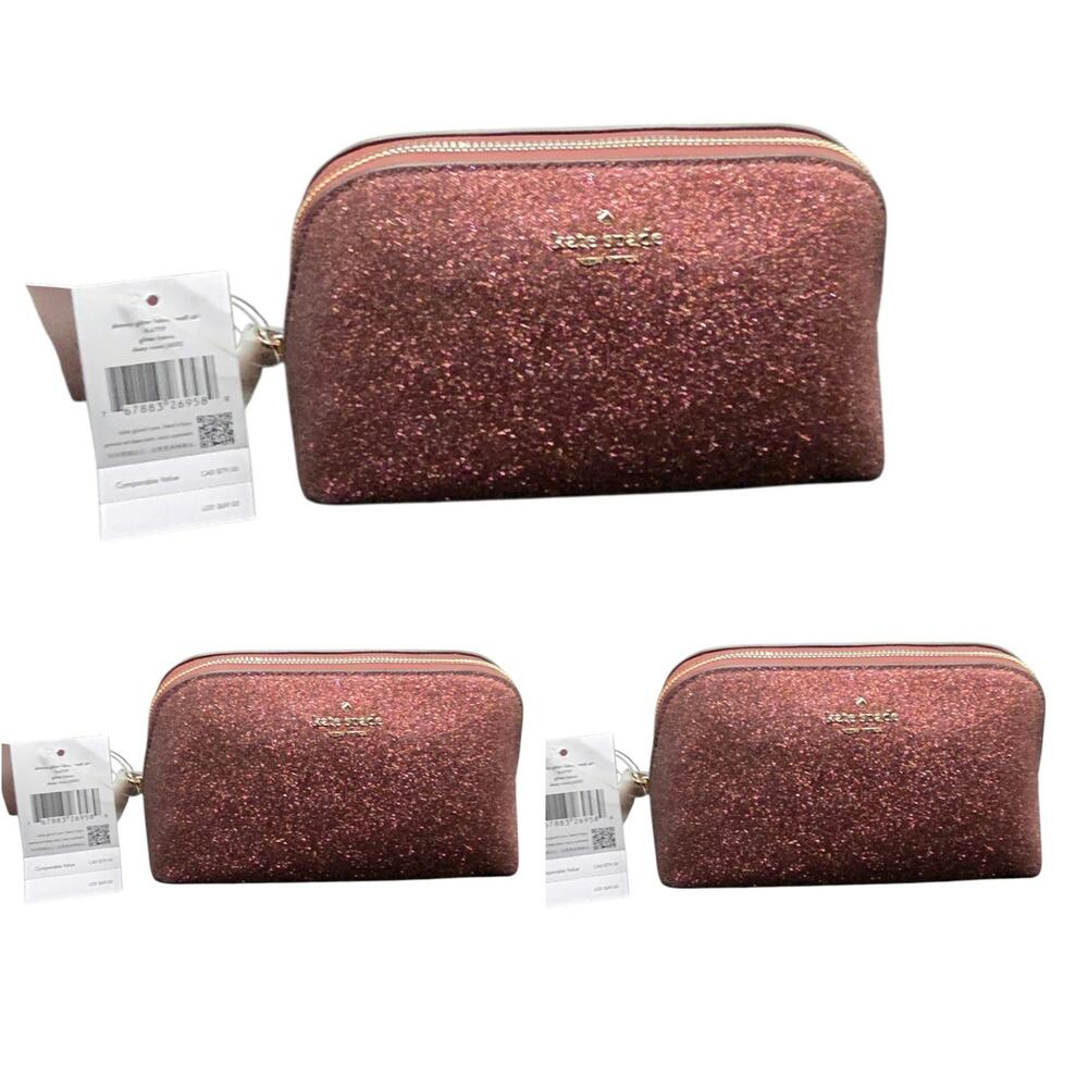 NEW KATE SPADE RESELLERS BULK LOT OF 3 SHIMMY GLITTER COSMETIC CASES DEEP NOVA - Picture 1 of 3